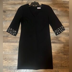 Calvin Klein Sz 4 Black Dress With Pearl Beading Trim Sleeves Size 4